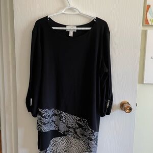 Joseph Ribkoff Top 10 Black Metallic Skakeskin Asymmetric Hem Pleated